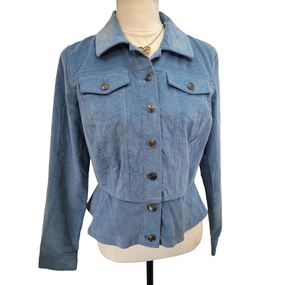 Rafaella. Light Blue Corduroy Peplum Styled Jacket. Size: M